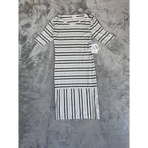 NWT LuLaRoe Julia Pencil Dress Gray With Black Stripes Size Medium